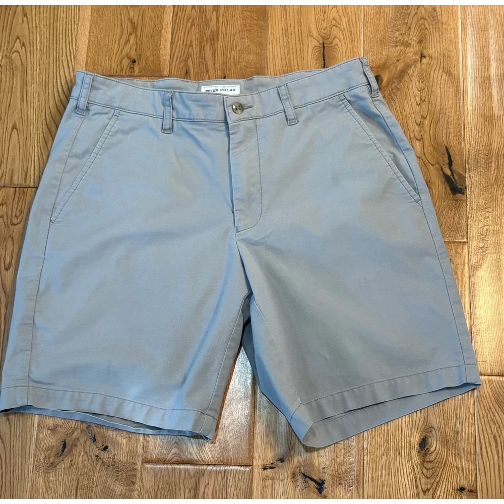 Peter Millar Mens 30 Flat Front Chino Shorts Gray Cotton ME0B16